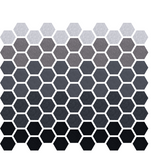 Grey ombre hexagonal tiles arranged in honeycomb pattern with white spacing between tiles.