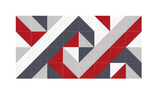Abstract geometric pattern with interlocking triangles in red, dark gray, light gray, and white.
