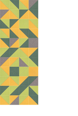 Geometric patchwork pattern in yellow, lime green, teal, and gray triangular tiles arranged in repeating rows.