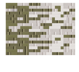 Abstract geometric pattern with olive green, white, and gray rectangular tiles arranged in irregular mosaic layout.