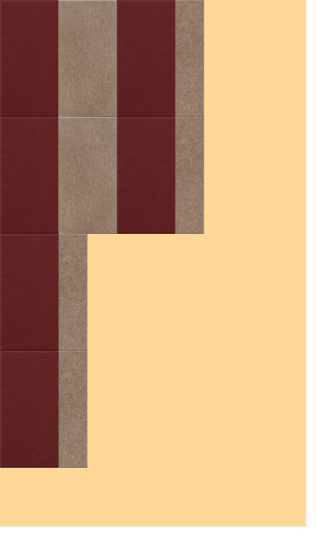 Striped fabric swatch showing burgundy, tan, and cream vertical stripes with solid cream panel below.
