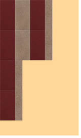 Striped fabric swatch showing burgundy, tan, and cream vertical stripes with solid cream panel below.