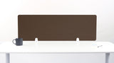Brown desk divider with chevron quilted pattern mounted on white desk with white brackets.