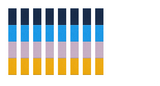 Eight stacked color-block rectangles in dark blue, bright blue, mauve, and golden yellow horizontal stripes.