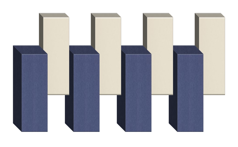 Four blue and cream rectangular blocks arranged in alternating pattern with overlapping design.