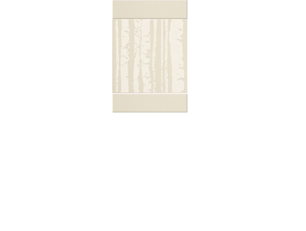 Vertical striped design with cream shiplap borders on top and bottom framing birch tree pattern in center.