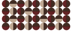 Geometric pattern of divided circles in burgundy, brown, and cream arranged in rows.