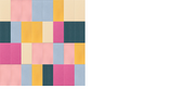 Colorful mosaic pattern with rectangular tiles in pink, blue, yellow, cream, and teal arranged in horizontal halflap rows.