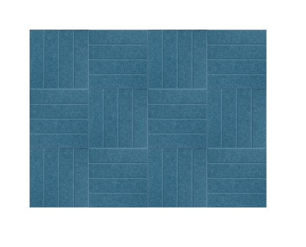 Blue-teal geometric tile pattern with mixed vertical and horizontal rectangular arrangements.