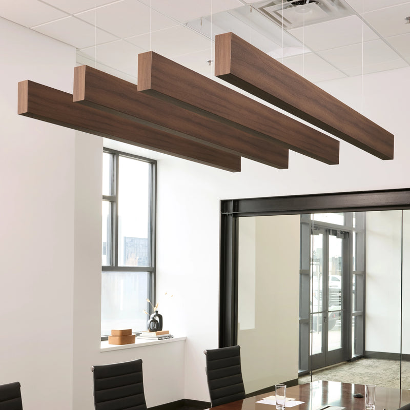 8 ft wood ceiling beams above a conference room