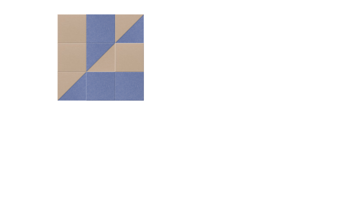 Abstract geometric tile pattern in blue and beige with diagonal lines arranged in a 3x3 grid.