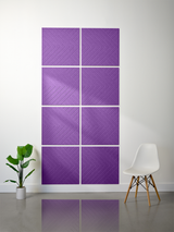 Purple tiles with diagonal line engraved pattern arranged in a 2x2 grid with white grout lines.