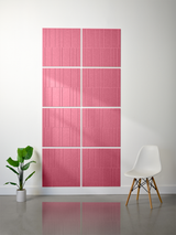 Eight pink engraved tiles arranged in a 2x4 grid pattern with white grout lines creating an offset brick-like design.