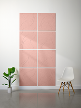 Eight blush pink tiles arranged in a 2x4 grid with engraved topographic line patterns and white grout lines.