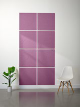 Eight mauve tiles arranged in a 2x4 grid with engraved topographic contour line patterns.