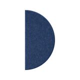 A navy blue felt or fabric semicircle-shaped piece, isolated on a solid white background.