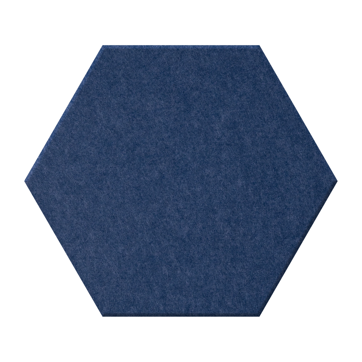 A single hexagonal felt sample in a dark navy blue color, centered on a plain white background.