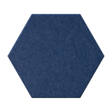 A single hexagonal felt sample in a dark navy blue color, centered on a plain white background.