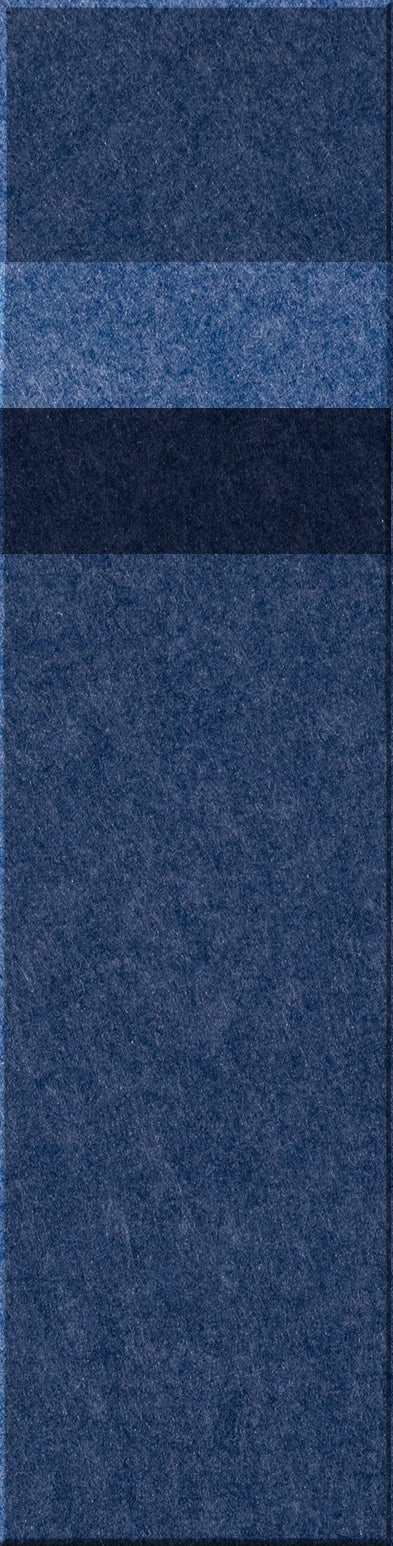 Four blue denim fabric tiles in varying shades stacked vertically, including one dark navy tile in the center.