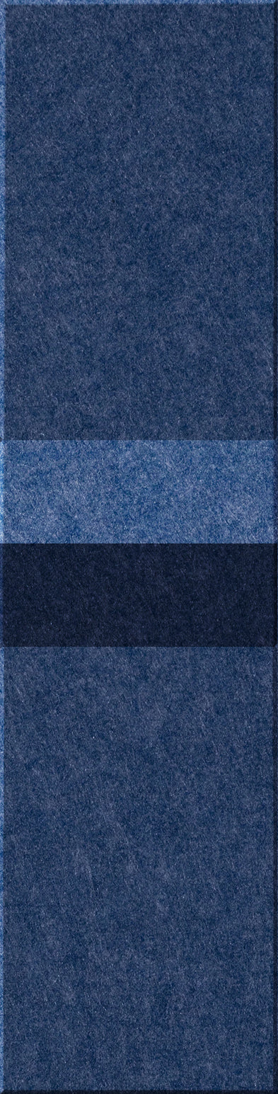 Four blue textile tiles in varying shades stacked vertically with textured surfaces.