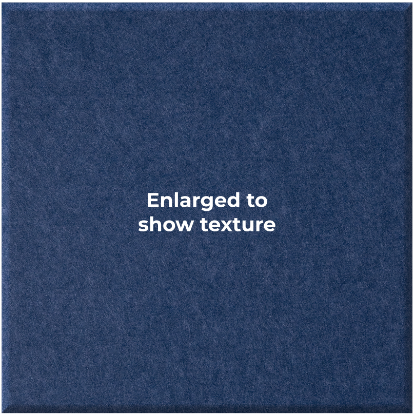 A close-up texture swatch of dark blue felt or fabric with the centered text 'Enlarged to show texture' in white.