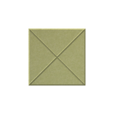 A square olive green textured tile or panel with a stitched geometric pattern of intersecting diagonals, shown on a plain white background.