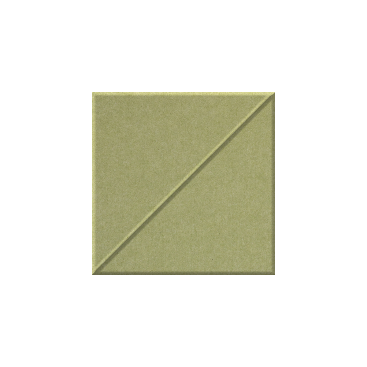A square olive green textured tile or swatch with a diagonal line running from the bottom-left to the top-right corner, shown on a plain white background.