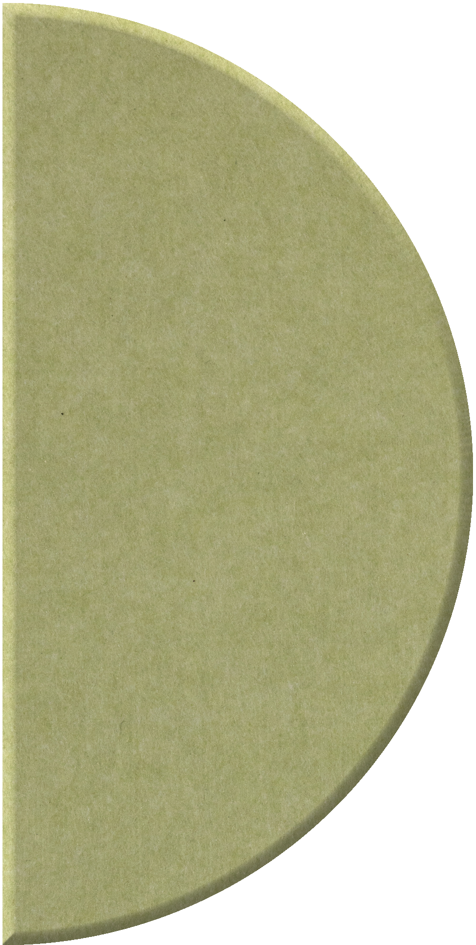 Half-circle tile with matte olive-green surface and gently curved edges.