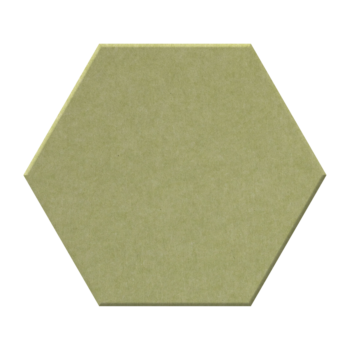 A single hexagonal tile or panel in a muted sage green color, shown against a plain white background.