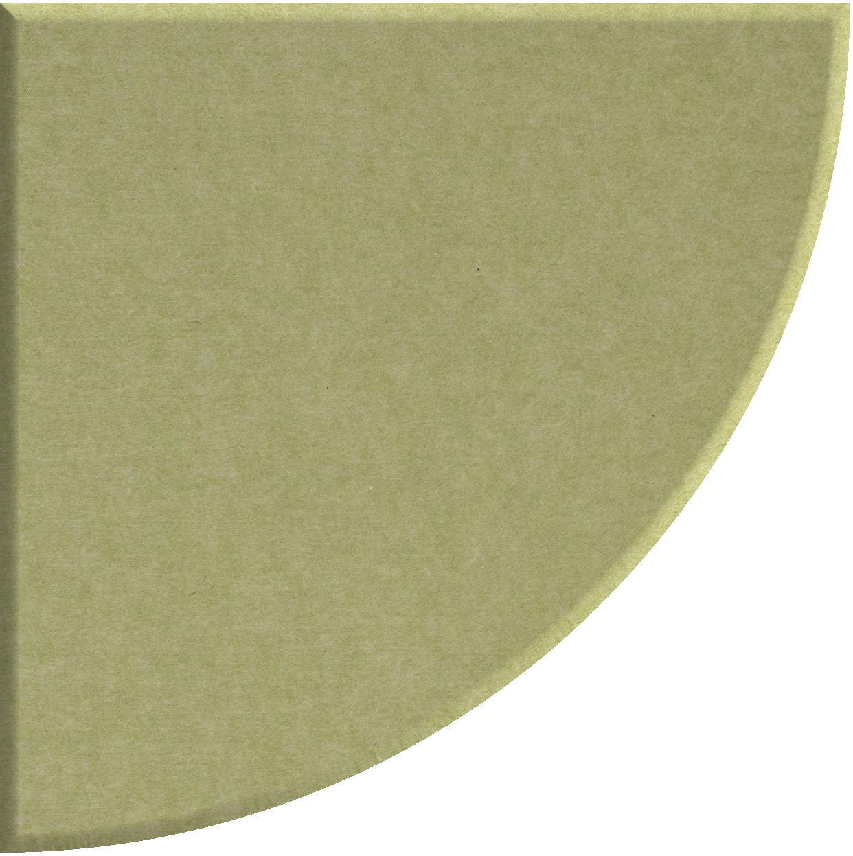 Sage green quarter circle tile with curved edge and matte finish.