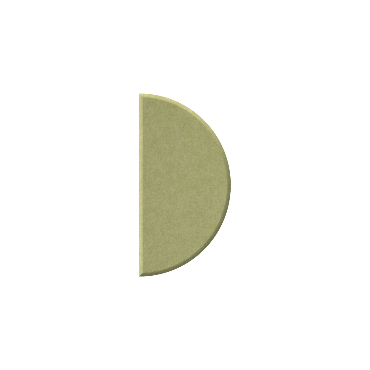 A single olive green semi-circular or D-shaped textured tile centered on a plain white background.