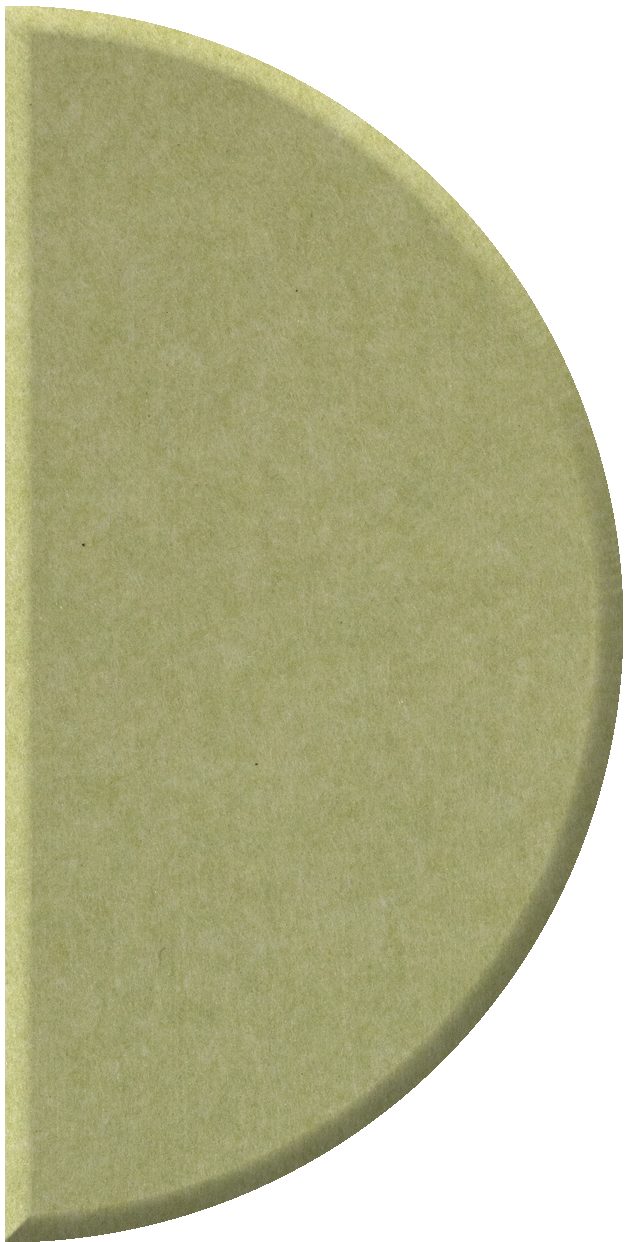 Half circle tile with curved edge in muted sage green with textured surface.