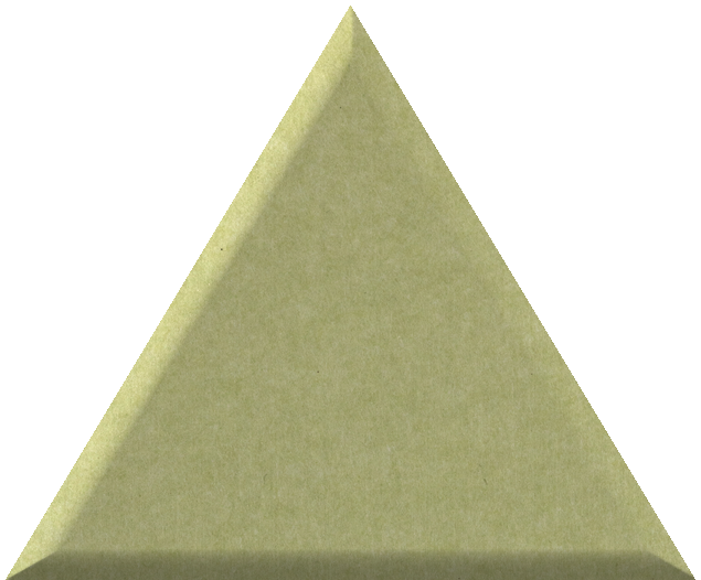 Sage green triangle tile with raised edges and matte finish.