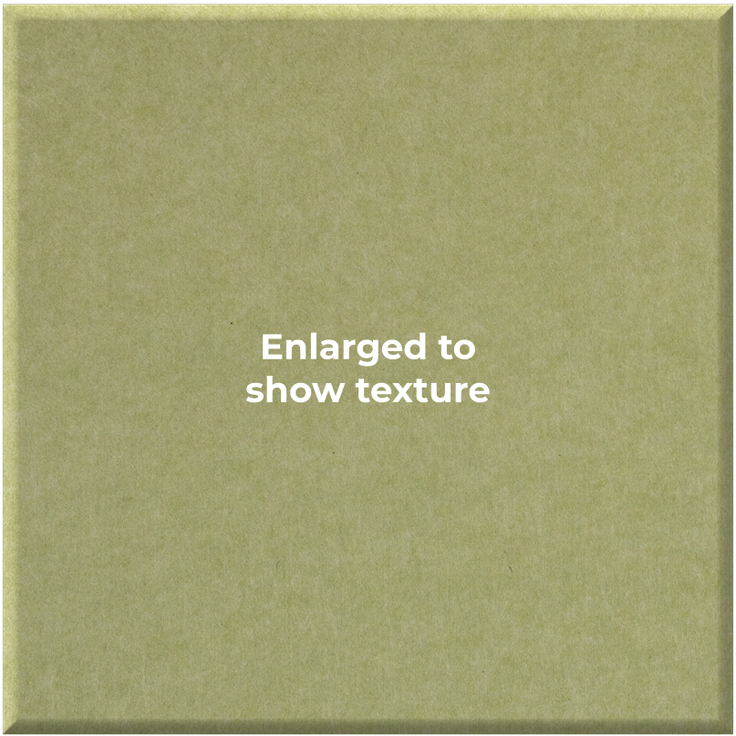 A square textured material swatch in a muted olive green color with the centered text 'Enlarged to show texture' in white.
