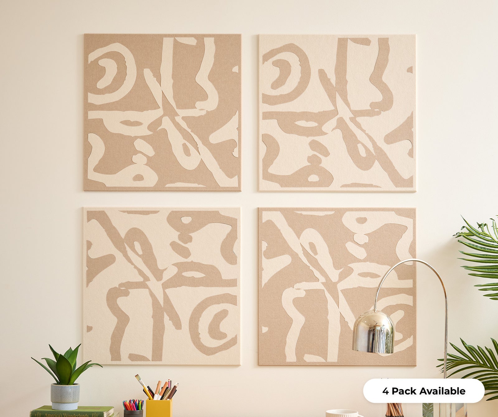 4-piece Peanuts Scribbles felt tile on wall