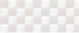 Checkerboard wall design in alternating white and beige rectangular tiles arranged in horizontal rows.