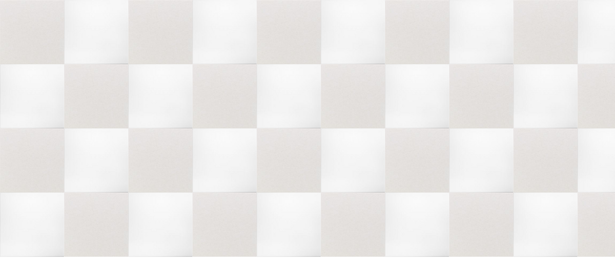 Checkerboard wall design in alternating white and beige rectangular tiles arranged in horizontal rows.
