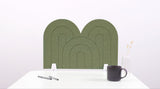 An olive arch-shaped desk divider on a white desk. For the side of your desk.