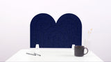 A purple arch-shaped desk divider on a white desk. For the side of your desk.