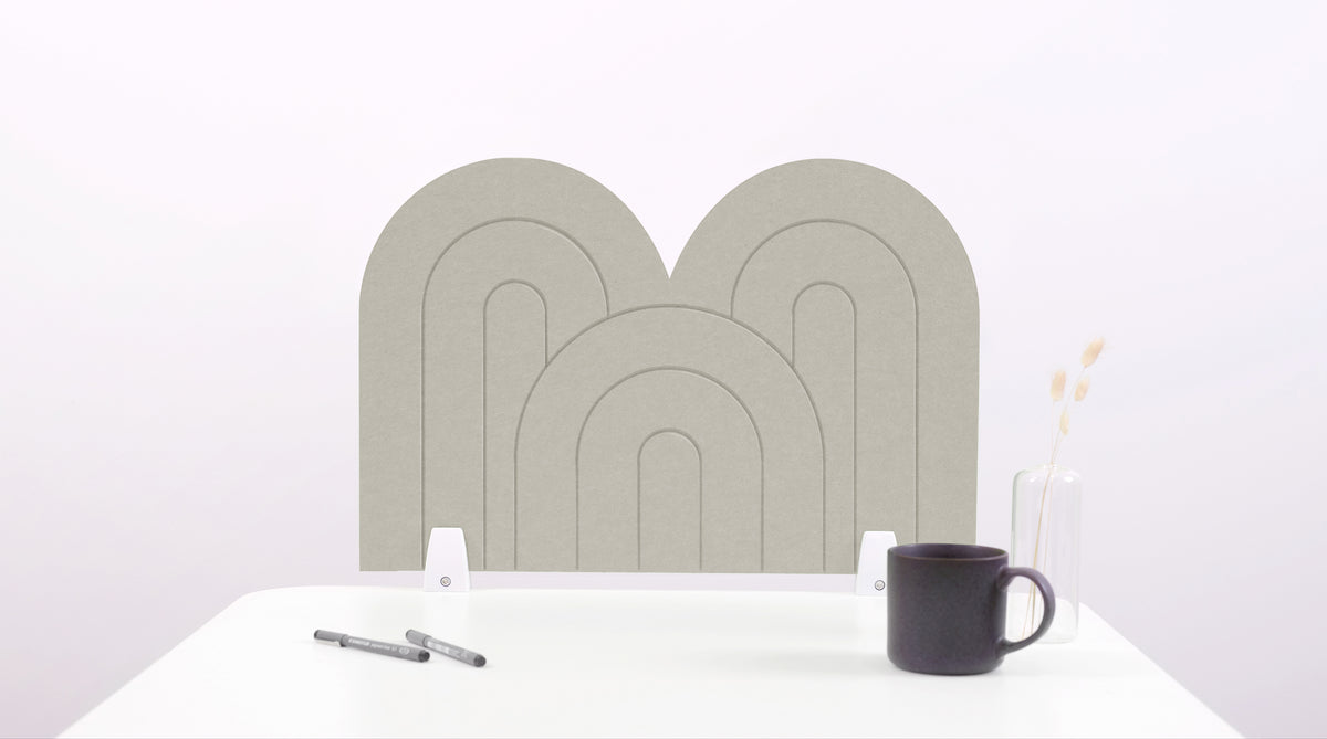A sage arch-shaped desk divider on a white desk. For the side of your desk.