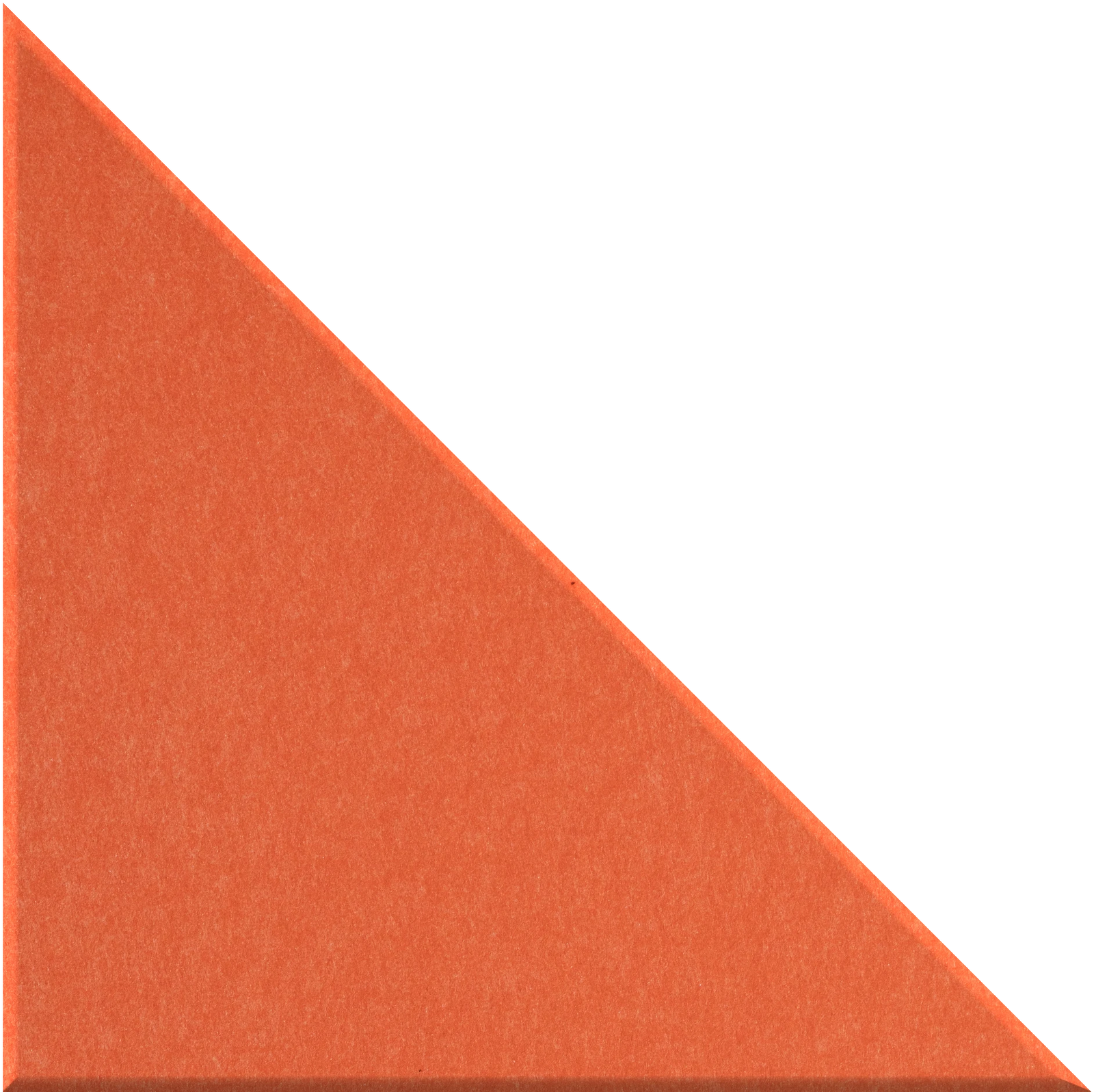 Rust-colored ceramic tile in a right triangle shape with a textured surface.