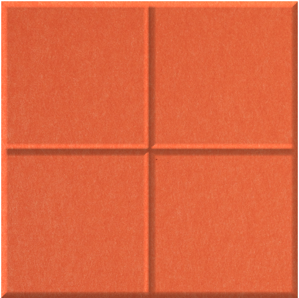 Orange tile divided into four equal squares with raised grid lines creating a three-dimensional effect.