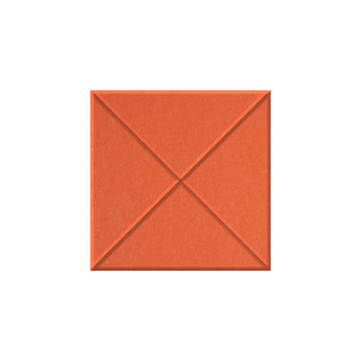 A square orange textured tile with a diagonal X pattern in the center, isolated on a solid white background.