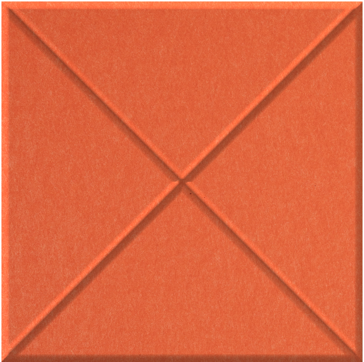 Orange tile with diagonal cross pattern and three-dimensional quilted surface.