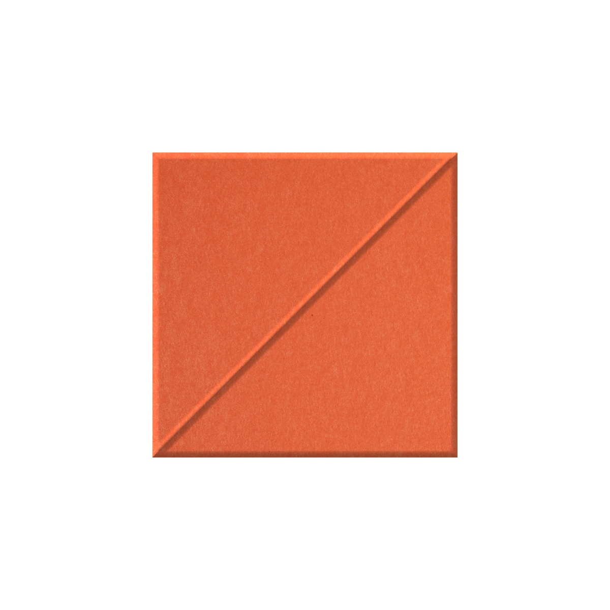 A square orange paper swatch with a diagonal fold line, centered on a plain white background.