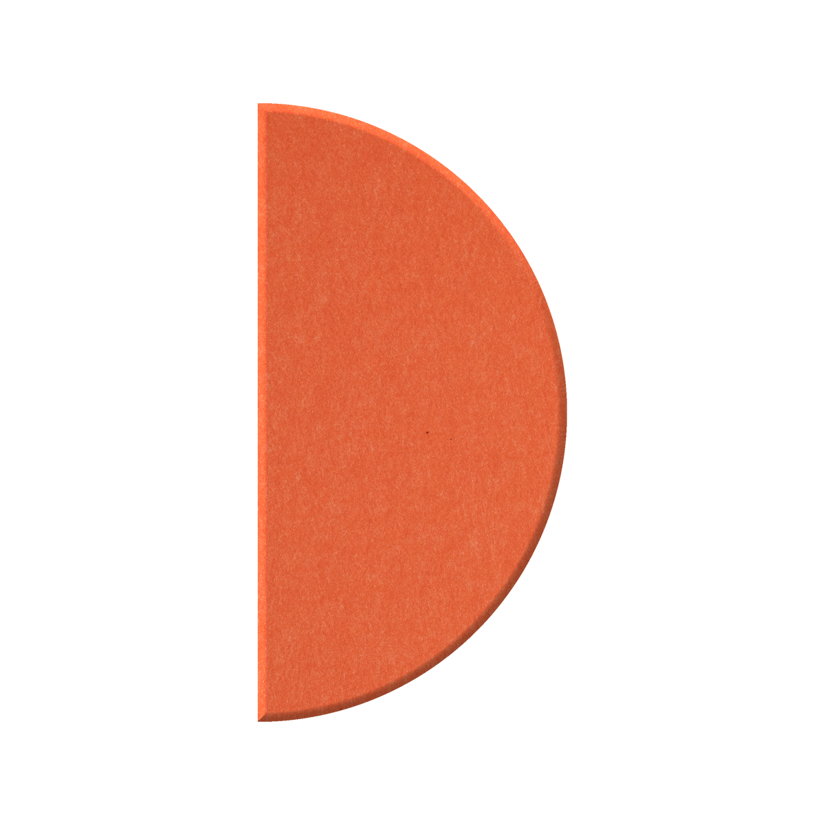 A single orange semicircle shape with a textured surface, centered on a plain white background.
