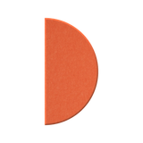 A single orange semicircle shape with a textured surface, centered on a plain white background.
