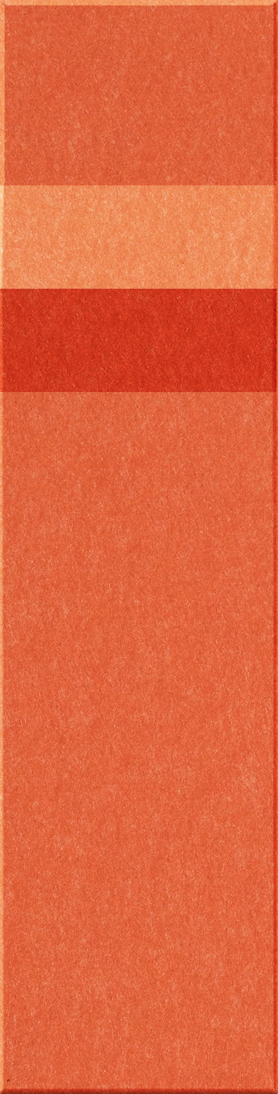 Four rectangular tiles in varying shades of orange and red, arranged vertically with textured surfaces.