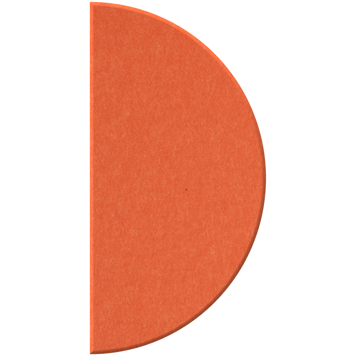 A single orange semicircle shape with a textured surface on a plain white background.