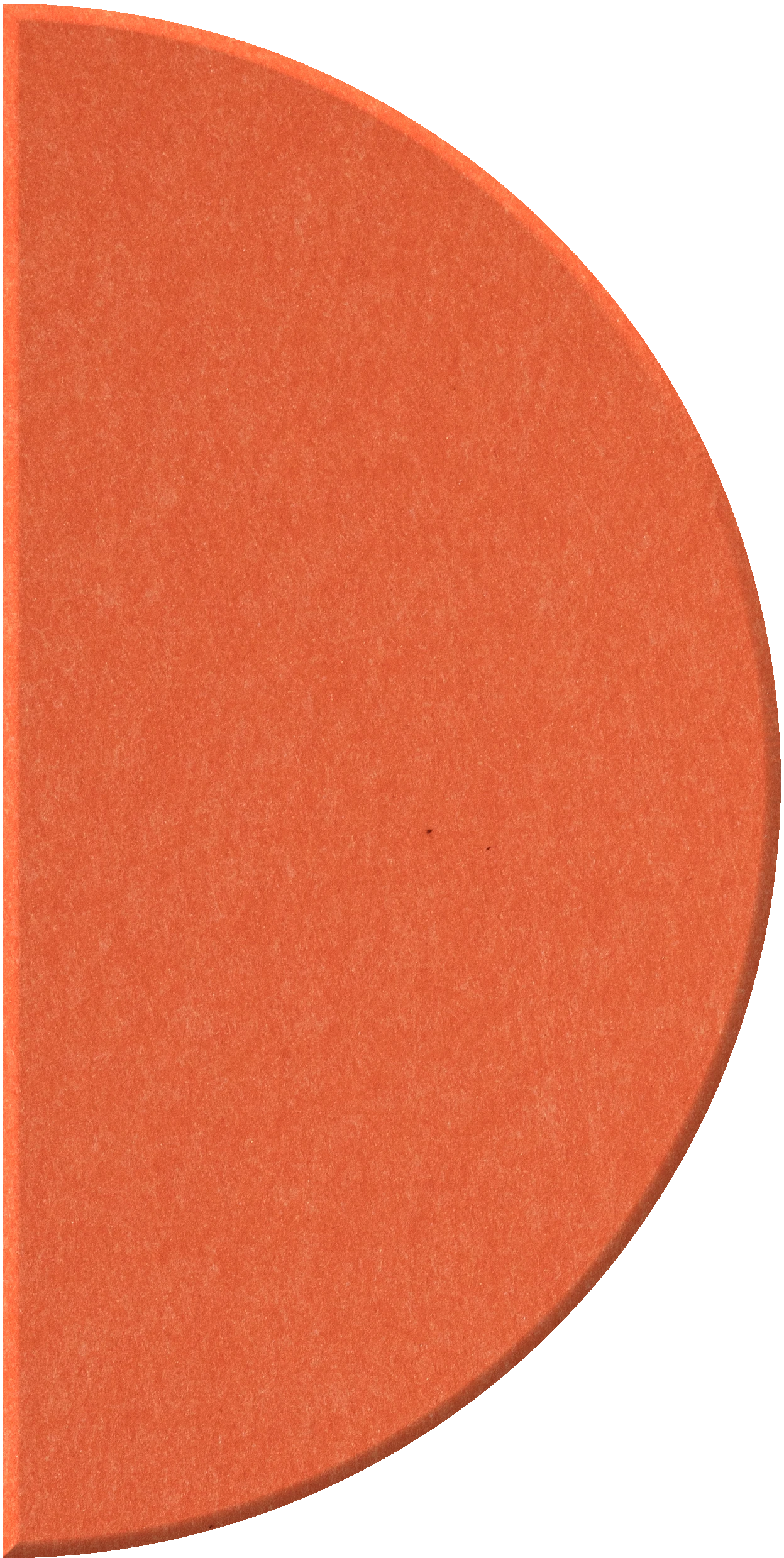 Half circle tile in terracotta orange with a smooth, matte surface.